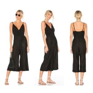 Cupcakes and Cashmere Plisse Pleated Wide Leg Jumpsuit Women XS Black V-Neck NEW